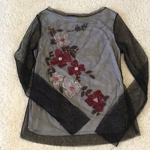 Monkey Wear See Through L/S Top 8 Flowers Vine Unique